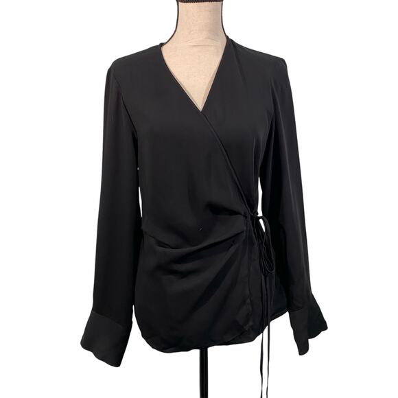 H&M Women's Black Long Sleeve Wrap Blouse Size M NWT - Picture 1 of 7